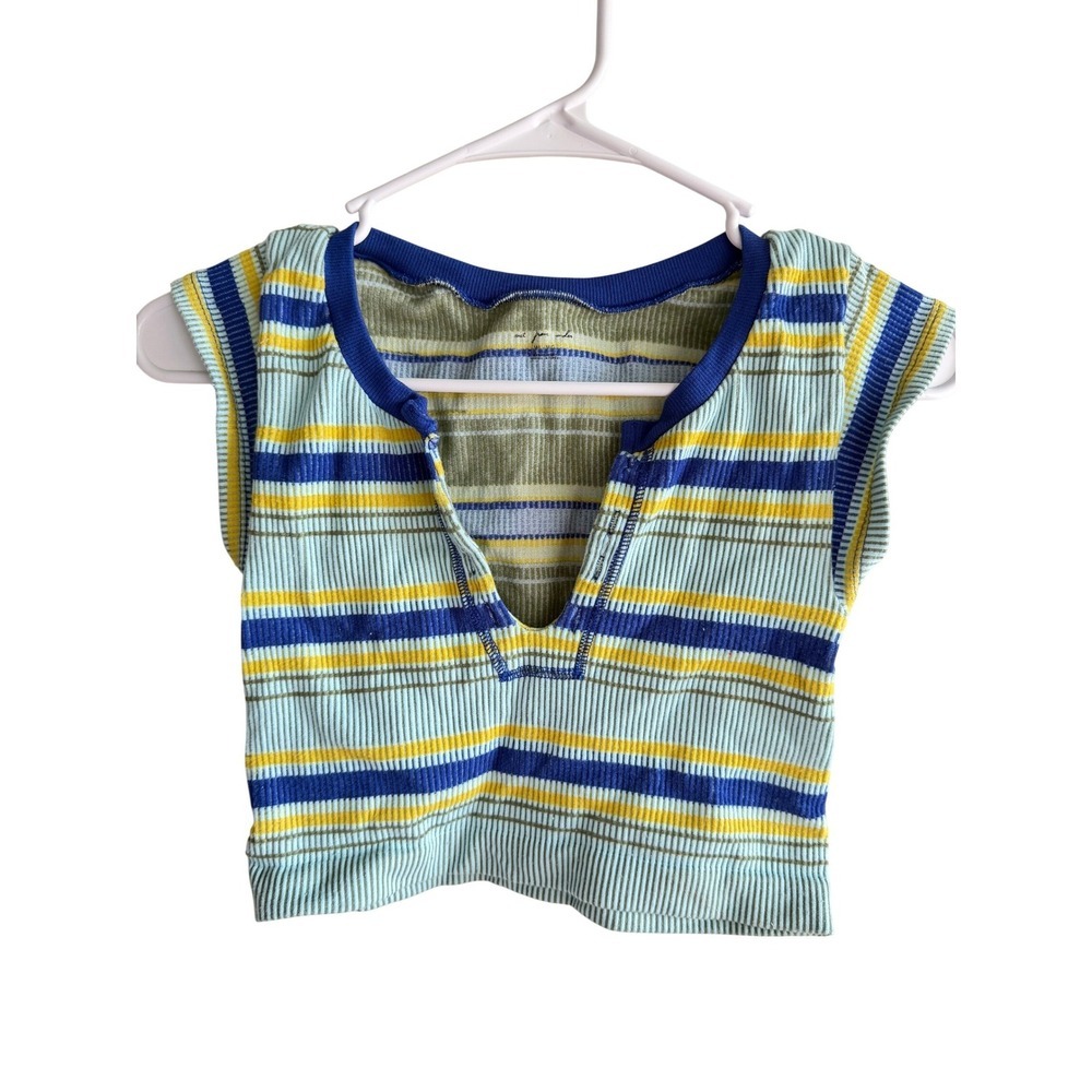 Y2K Striped Ribbed baby Crop tee fitted stretchy 2000s inspired Preppy M/L